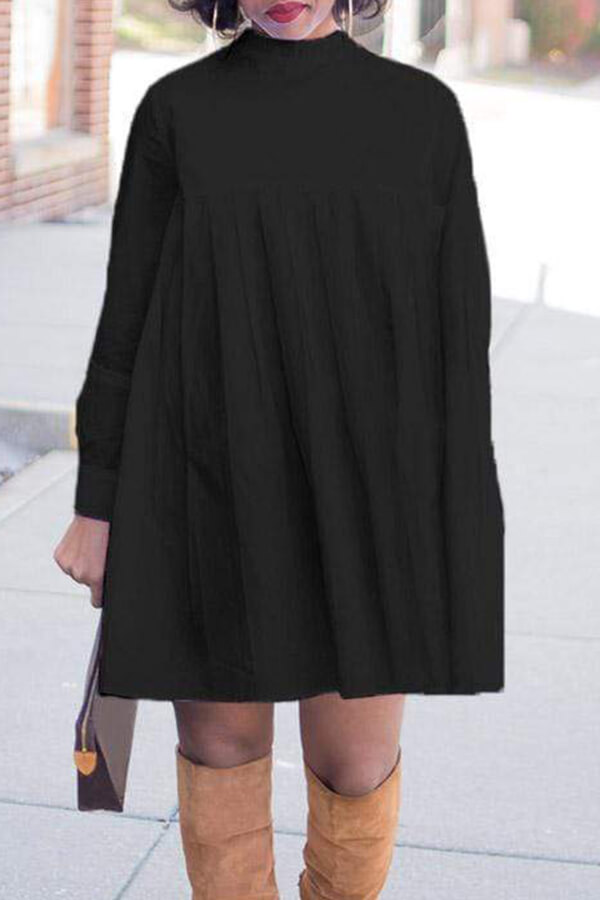LW Trendy Turtleneck Black Mini T-shirt Dress