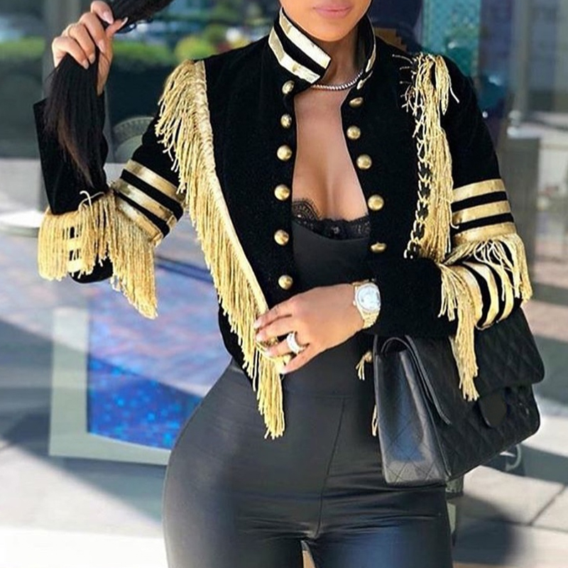 Lovely Casual Tassel Design Black Jacket