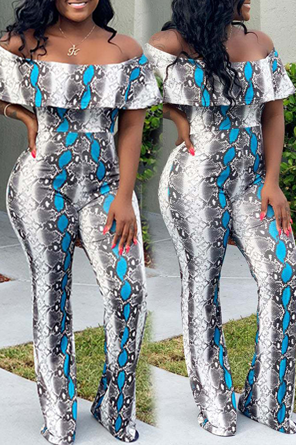 Lovely Trendy Dew Shoulder Blue One-piece Jumpsuit