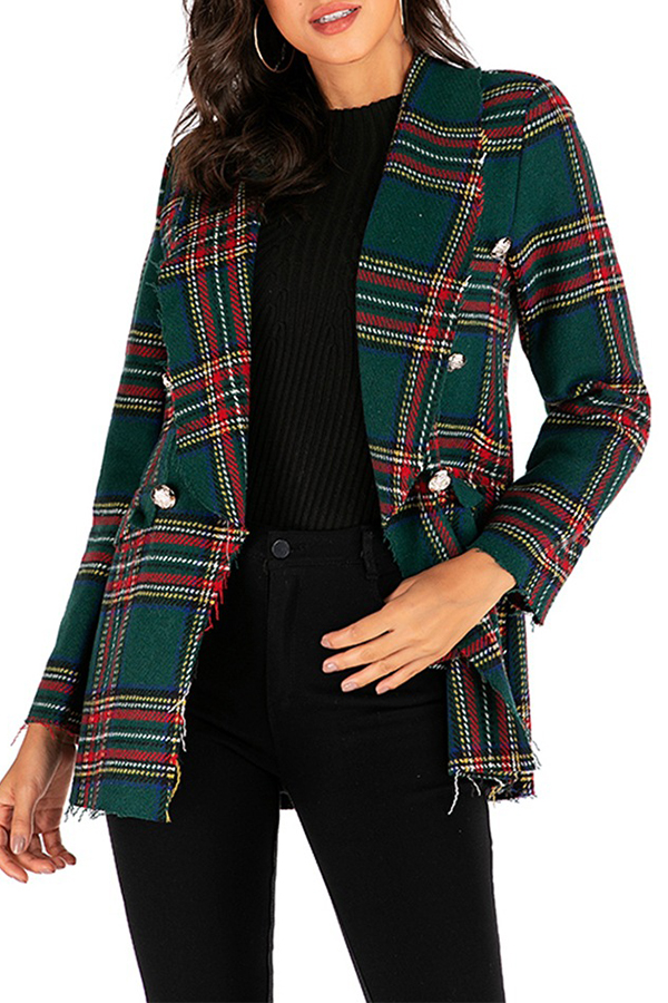 Lovely Casual Grid Printed Green Blazer
