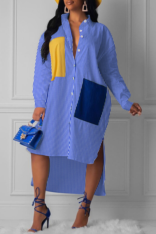 Lovely Casual Striped Blue Knee Length Dress