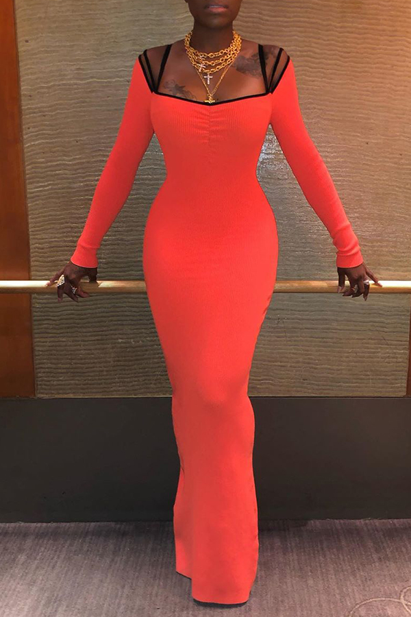 Lovely Sexy Spaghetti Straps Skinny Orange Ankle Length Dress