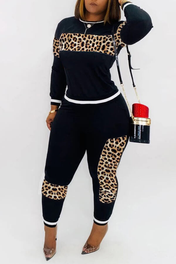 Lovely Casual Patchwork Black Two Piece Pants Set