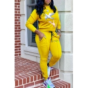 Lovely Casual Embroidered Design Yellow Two-piece 