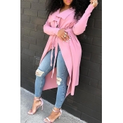 Lovely Casual Lace-up Light Pink Trench Coat