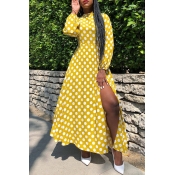 Lovely Casual Dot Printed Yellow Ankle Length Dres