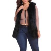 Lovely Casual Winter Black Plus Size Vests