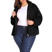 Lovely Casual Turndown Collar Zipper Design Black 