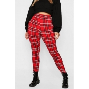 Lovely Casual Grid Printed Red Plus Size Pants