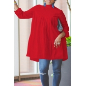 Lovely Work Ruffle Design Red Blouse