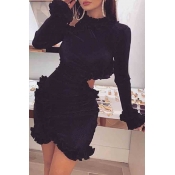 Lovely Chic Flounce Patchwork Black Mini Dress