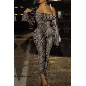 Lovely Sexy Snakeskin Printed One-piece Jumpsuit