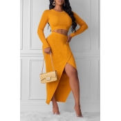 Lovely Street Asymmetrical Yellow Two-piece Skirt 