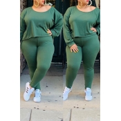 Lovely Casual O Neck Asymmetrical Green Plus Size 