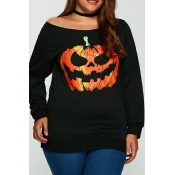 Lovely Casual Pumpkin Printed Black Plus Size Hood
