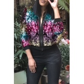 Lovely Casual Sequined Multicolor Coat