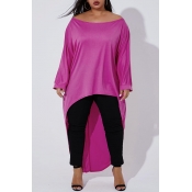 Lovely Casual Asymmetrical Rose Red Plus Size T-sh