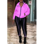 Lovely Casual Turndown Collar Rose Red Two-piece P