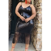Lovely Party Tassel Design Black Mid Calf Plus Siz