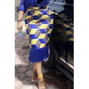 Lovely Trendy Tassel Design Blue Mid Calf Skirt