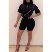 Lovely Casual Half A Turtleneck BlackTwo-piece Sho