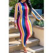 Lovely Casual Striped Multicolor Ankle Length Dres