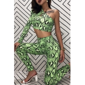 Lovely Sexy One Shoulder Green Two-piece Pants Set