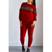 Lovely Casual Leopard Printed Red Two-piece Pants 