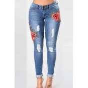 Lovely Trendy Embroidered Design Royal Blue Jeans