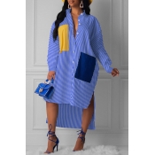Lovely Casual Striped Blue Knee Length Dress