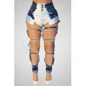 Lovely Trendy Hollow-out Deep Blue Jeans