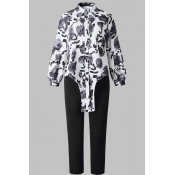 Lovely Casual Floral Printed Black Plus Size Two-p