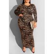 Lovely Casual Leopard Printed Plus Size Two-piece 