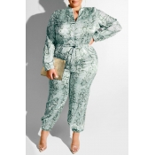 Lovely Casual Printed Green Plus Size One-piece Ju