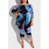 Lovely Leisure Printed Skinny Blue Plus Size One-p