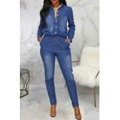 Lovely Casual Buttons Design Blue One-piece Jumpsu