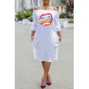 Lovely Casual Printed White Knee Length Dress