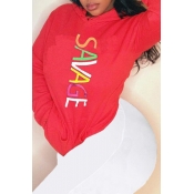 Lovely Casual Hooded Collar Letter Printed Red Hoo