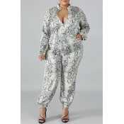 Lovely Trendy Printed Grey Plus Size One-piece Jum