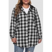 Lovely Casual Hooded Collar Plaid Printed Black Pl