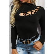 Lovely Casual Hollow-out Black T-shirt