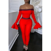 Lovely Trendy Dew Shoulder Flounce Red One-piece J