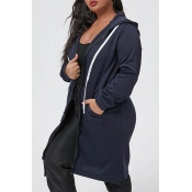 Lovely Casual Hooded Collar Dark Blue Plus Size Co