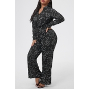 Lovely Casual Printed Black Plus Size One-piece Ju