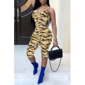 Lovely Trendy Camouflage Printed Yellow One-piece 