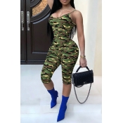 Lovely Trendy Camouflage Printed Green One-piece J