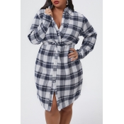 Lovely Casual Plaid Printed White Knee Length Plus
