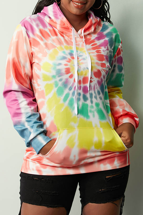 Lovely Casual Hooded Collar Tie-dye Yellow Hoodie(With Elastic)
