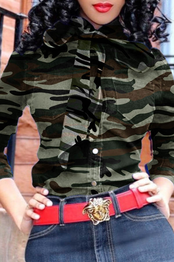 Lovely Casual Camouflage Printed Army Green Blouse