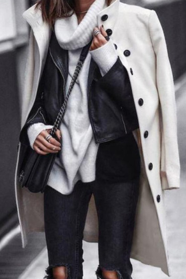 Lovely Casual Buttons Design White Coat
